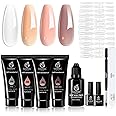 Beetles Poly Nail Extension Gel Kit Clear Nude Pink 1OZ Poly Nail Builder Jelly Gel with Poly Brush Nail Clip Dual Forms Tyro Nail Salon All-in-One French Kit Easy DIY at Home