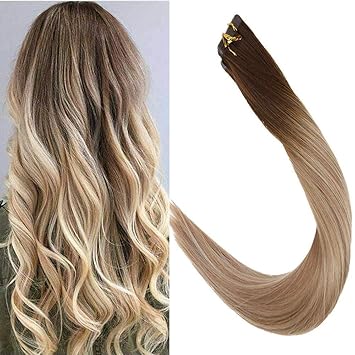 Amazon Com Laavoo 14 Seamless Human Hair Extensions Balayage