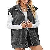 FindThy Women’s Vintage Denim Jean Vest Oversized Button Down Jean Waistcoat Gilet