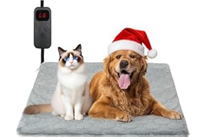 CANMIL Cat Heating Pad, 6 Adjustable Temperature & 5 Timer Options, 17.7'' x 17.7'' Pet Heating Pad for Cats Dogs, Waterproof Indoor Outdoor Electric Heated Cat Bed Dog Mat with Chew-Resistant Cord (Grey)