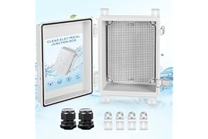 ANSGERY Electrical Junction Box,IP67 Waterproof Electrical Enclosure,Electrical Boxes with ABS Hinged Cover with Mounting Plate,Wall Brackets,Cable Glands(11"x7.5"x5.5"）
