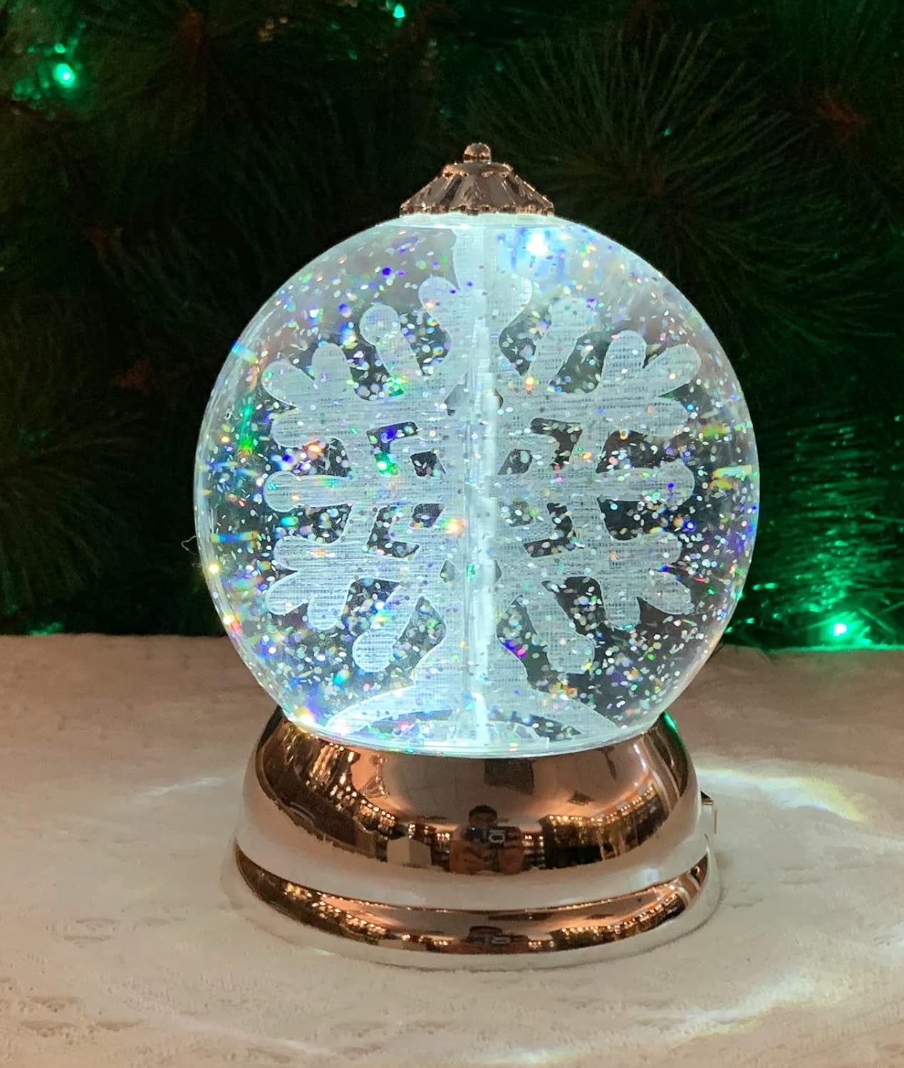 Snow Globes - Christmas Lighted Snow Globe 6.5” Spinning Snowflake LED Water Globe by MOMENTS IN TIME – Battery Operated Acrylic Christmas Decoration for Mantel or Tabletop Display