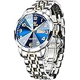 Men's Casual Stainless Steel Watch, Big Face Easy to Read Analog Quartz Watch with Day and Date, Classic Waterproof Diamond Roman Arabic Numerals Dial Dress Watch for Men, Gold Silver Black Band