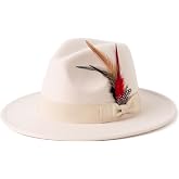 MTKCM Mens Fedora Hats Wide Brim Felt Panama Hat Dress Hat with Feather | Fedora with Feather great with variety of outfits.Casual wear，various occasions, church,Wedding, Party, Masquerade parties