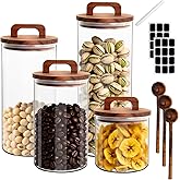 UCEHIPAW 4 Pcs Glass Food Storage Jars Set with Stickers Marker and Spoons 4 Size Clear Candy Storage Jars Cookie Containers 