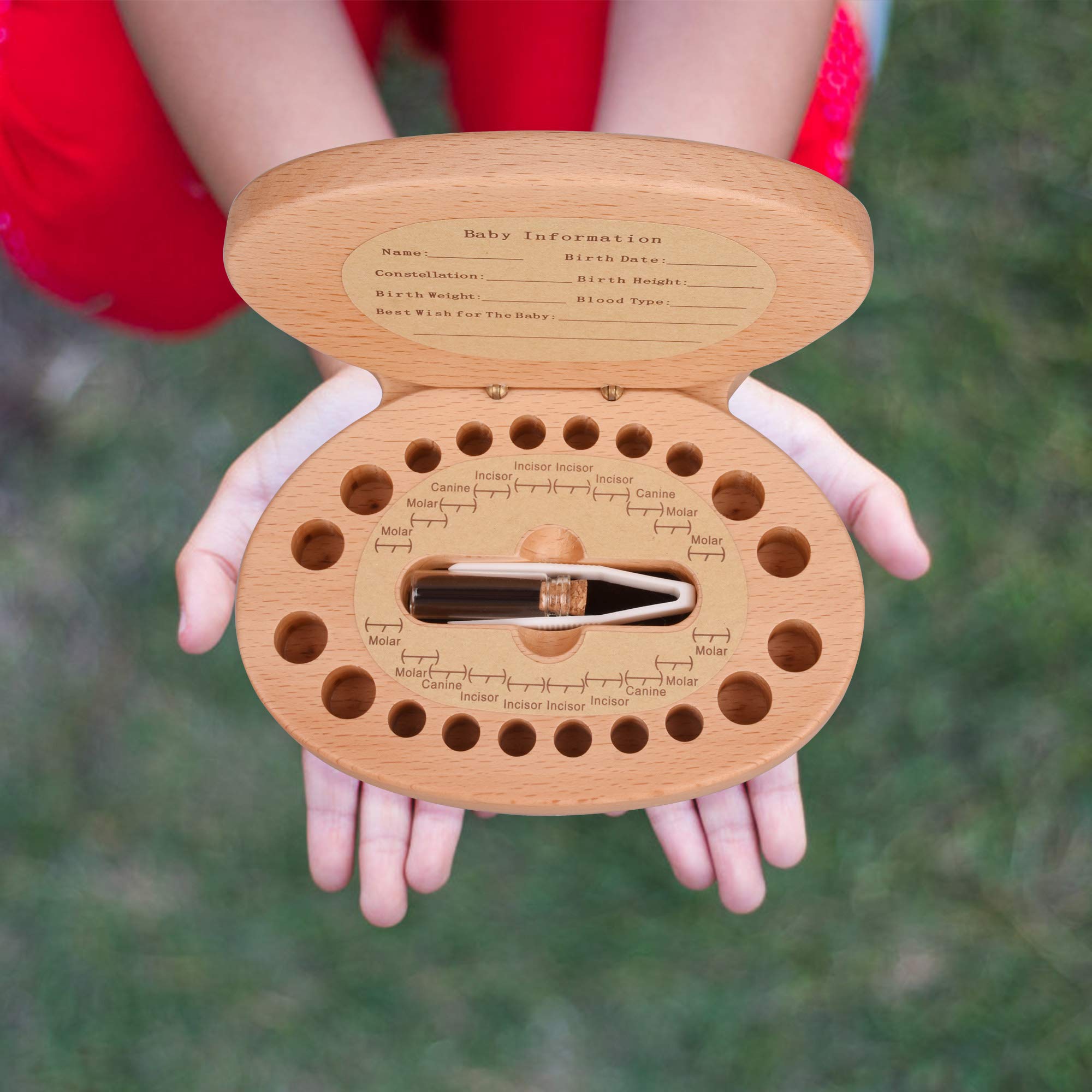 AhfuLife Baby Tooth Keepsake Fairy Box Holder with Lanugo Bottle, Wooden Bunny Rabbit Shape Keepsake Box for First Lost Teeth, Cute Tooth Storage Holder, Baby Shower Gifts for Newborn, Boy & Girl