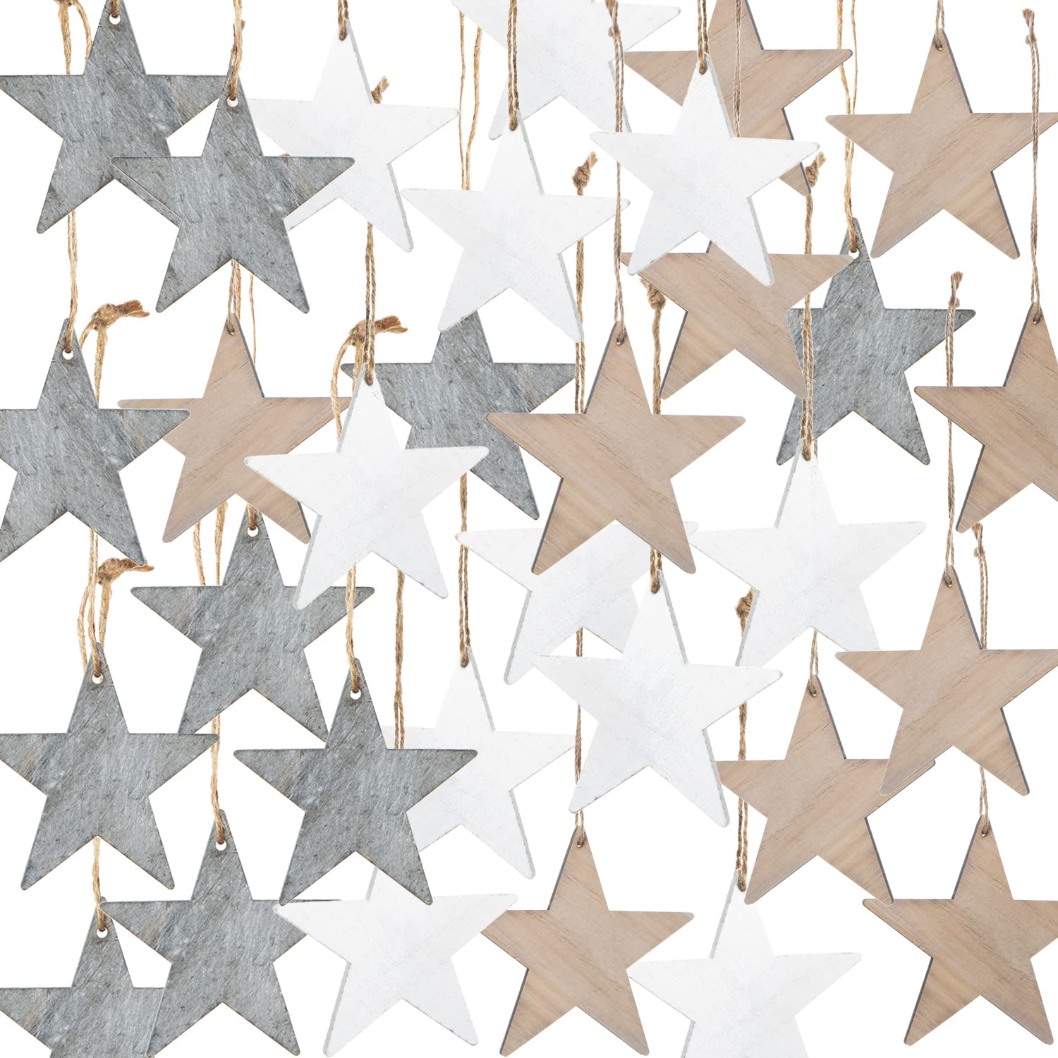 Logbuch-Verlag 3 x 10 Wooden Stars with String for Hanging Christmas Tree Stars Wooden Pendant Tree Decoration Star Pendant Christmas Tree Pendant 10 cm