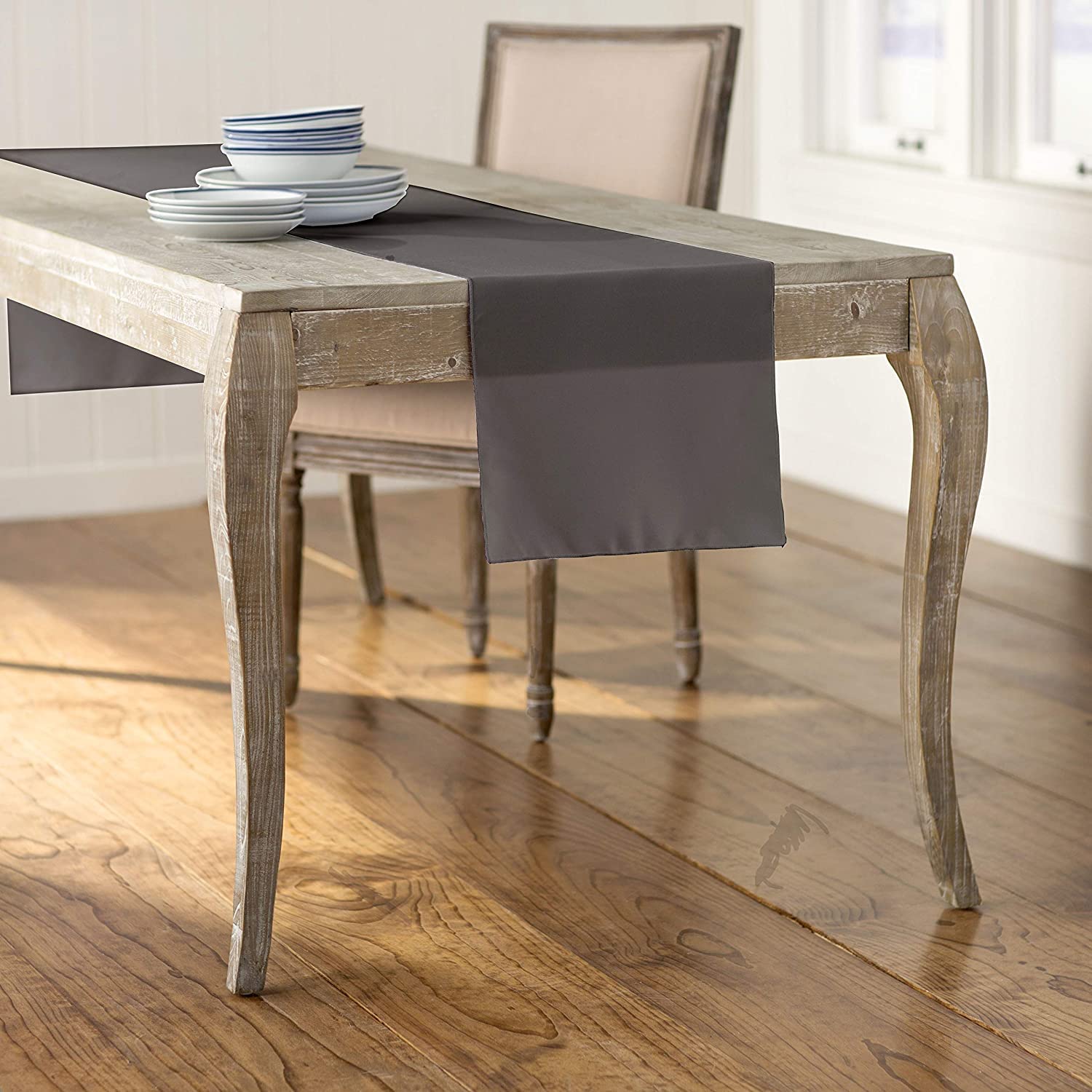 LA Linen Polyester Poplin Table Runner, 14 by 108-Inch, Charcoal