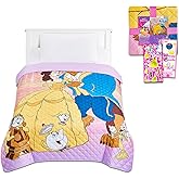 Disney Beauty and The Beast Bedspread Twin Set for Kids - Bundle with Princess Belle Quilted Bedspread for Twin Bed Plus Stickers, More | Beauty and The Beast Bedding Set for Girls