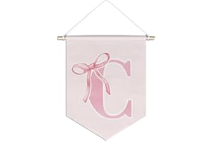foedor initial Personalized Preppy Canvas Hanging Pennant Flag Banner, Coquette Pink Bow Teen Girl Gifts,Trendy Cute Monogrammed Gifts Wall Decor for Women Teen Girl Nursery bedroom(C)