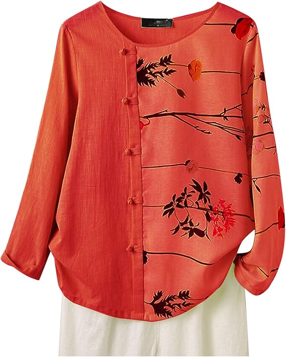 Amazon Tシャツ Liqiuxiang トップス レディース カットソー 飾りボタン 長袖 花柄 森ガール おしゃれ シャツ チュニックトップス 体型カバー 着痩せ 通気 大きいサイズ ゆったり カジュアル シンプル 女性 上着 無地 薄手 春夏服 通学 通勤 Tシャツ カットソー 通販
