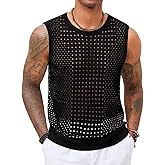 Runcati Mens Knit Sleeveless Tank Tops Casual Hollow Out T Shirts Beach Summer See Through Tops