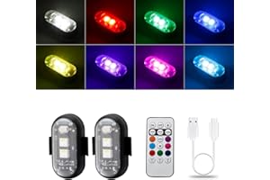 LECART High Brightness Wireless Led Strobe Lights 8 Colors Led Anti-Collision Lights with Remote Rechargeable Drone Strobe Lights Motorcycle Car Bike Flashing Light 2 Pcs