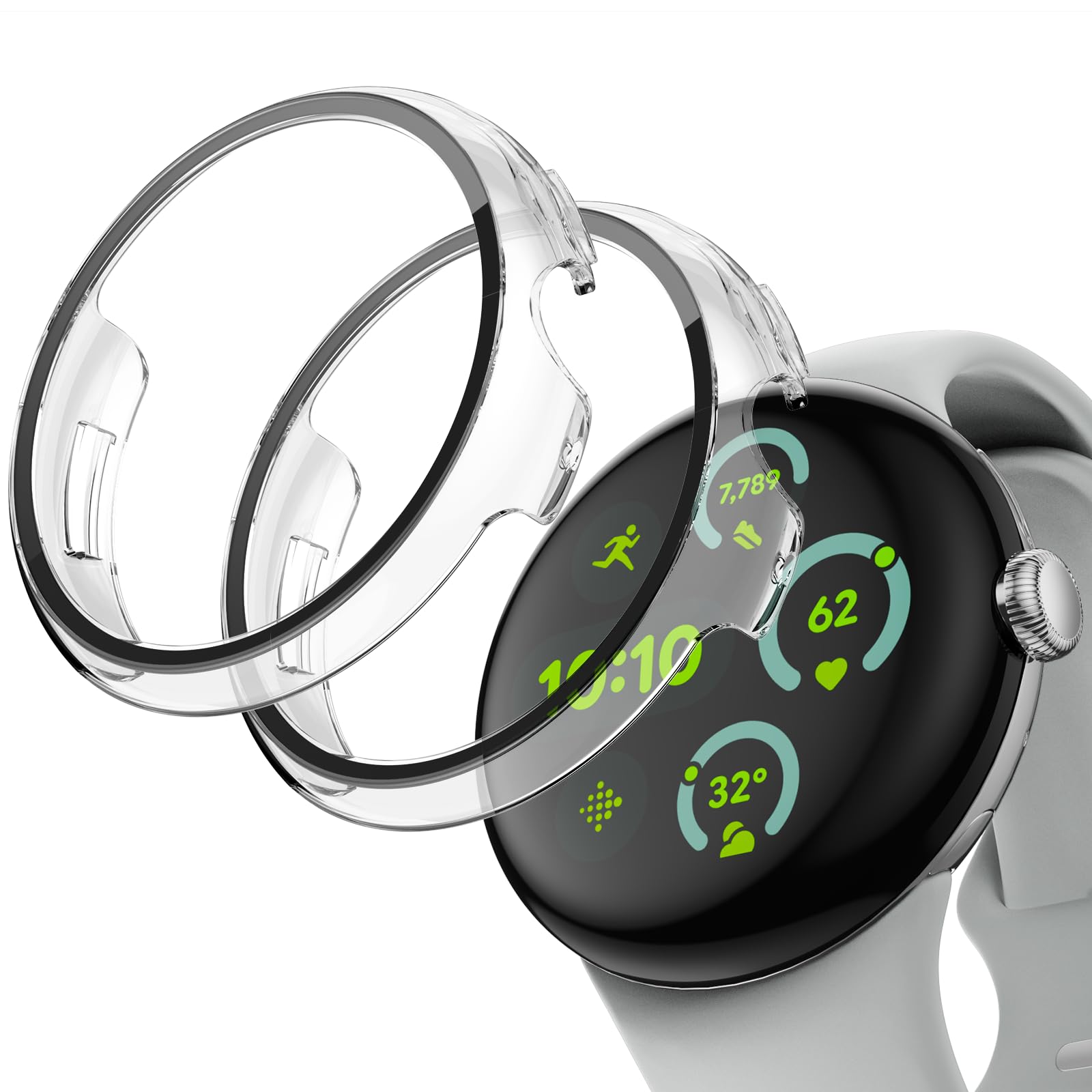 Photo 1 of 2 Pack for Google Pixel Watch 3 45mm(2024) Screen Protector Case,JZK Full Protective Case Cover Scratch Resistant Bumper Shell for Google Pixel Watch 3 45mm Accessories,Clear+Clear