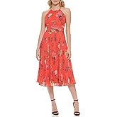 Eliza J Womens Sleeveless Halter Neck Pleated Fit & Flare Midi Dress