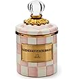 MACKENZIE-CHILDS Rosy Check Enamel Canister, Pink-and-White Kitchen Storage Container with Lid, Mini