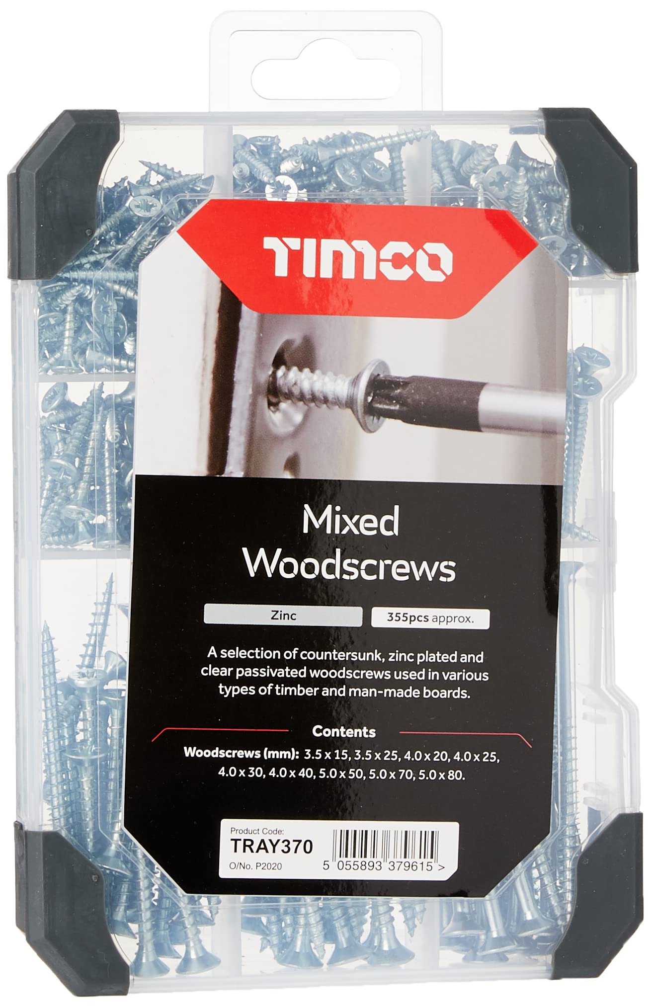 TIMCO Countersunk Silver Woodscrews Mixed Tray - 340pcs