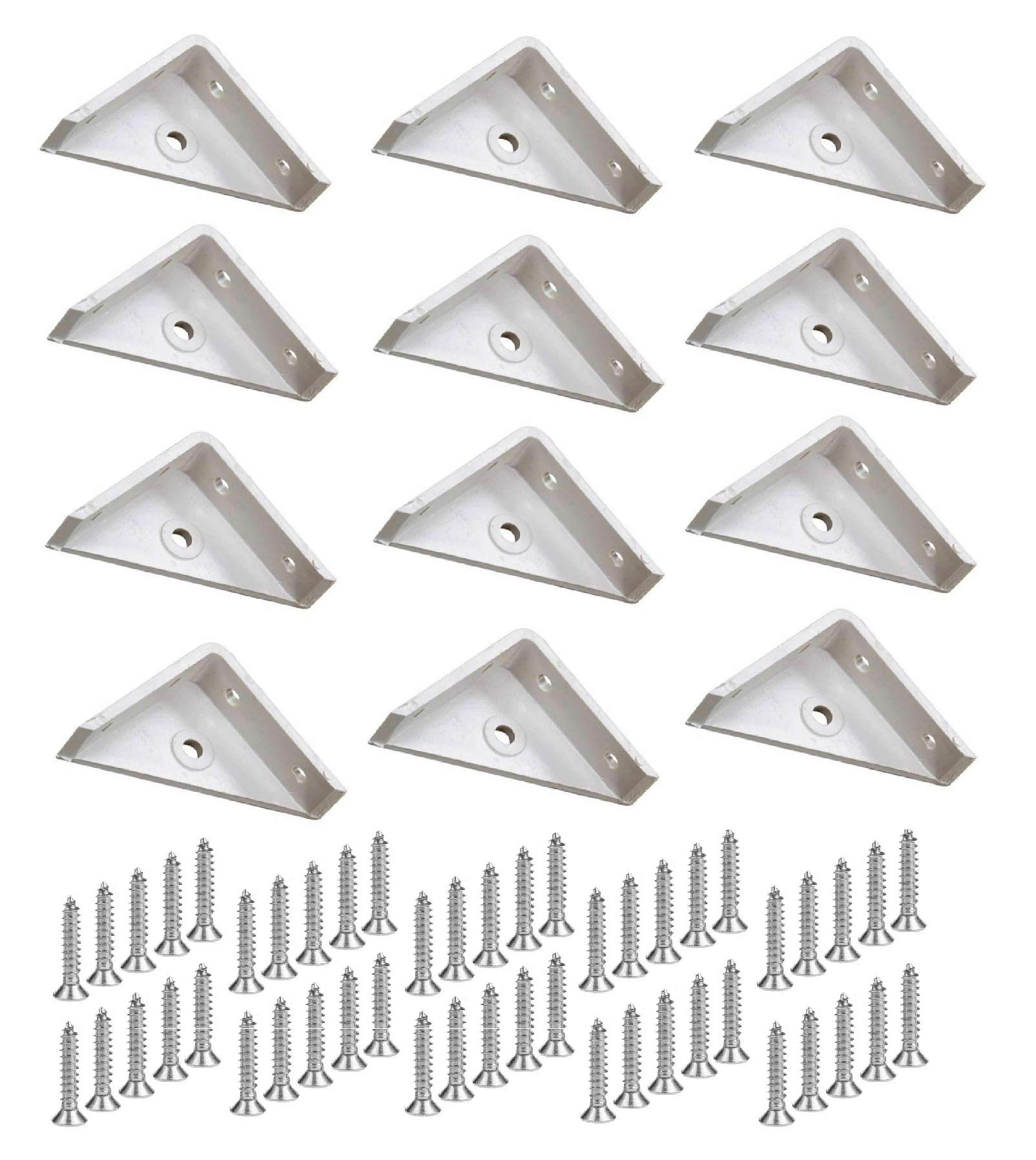 TERF® 12 Pcs Heavy Duty White Plastic 50mm Angel Mounting Corner Brace Bracket Joining Fixing Repair Self Support Plastic Plates with Fixing Screw