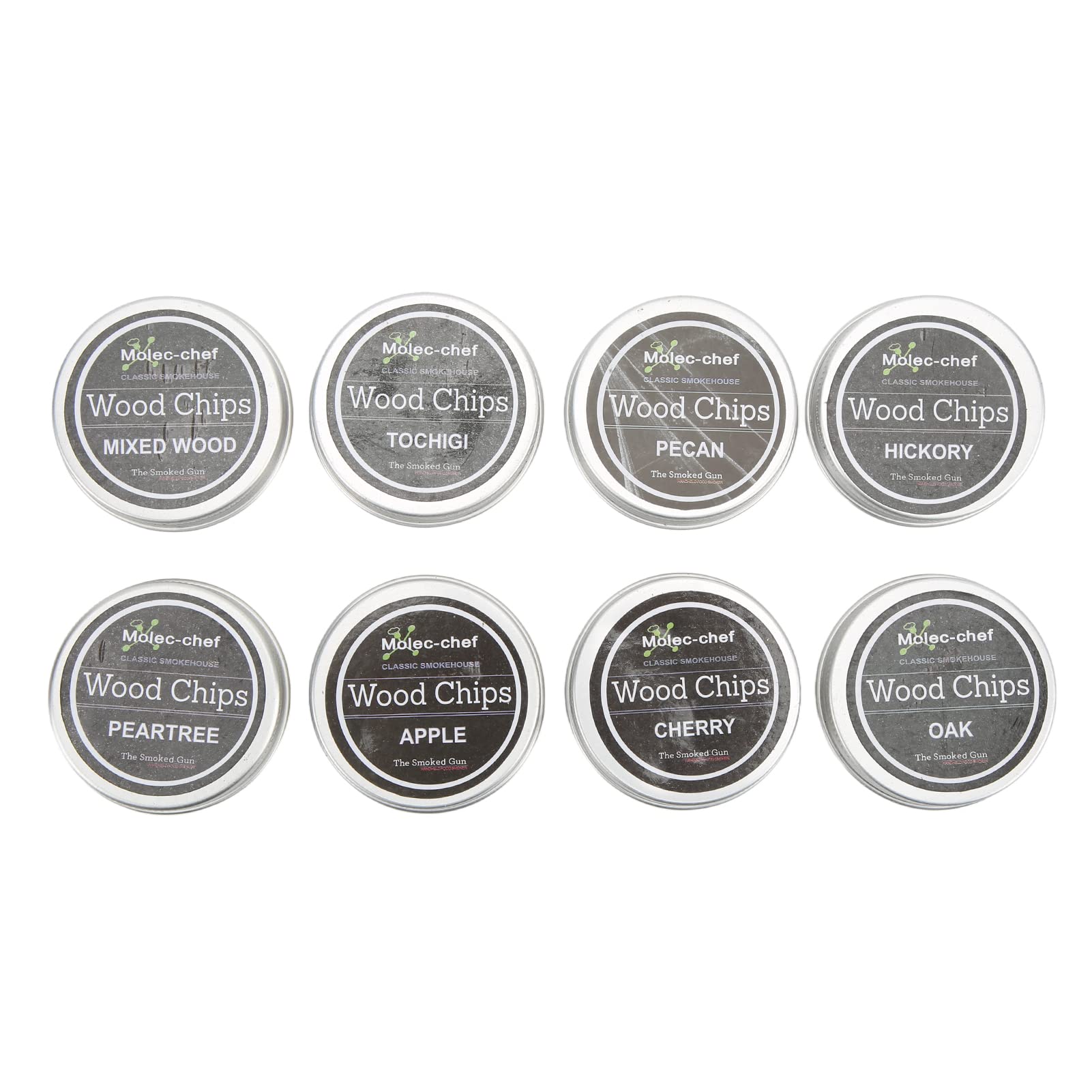 Cocktail Smoker Kit, 8 Pieces, with 8 Flavoured Wood Chips, Oak, Cherry, Peach, Pear, Hickory, Beech, for Whiskey, Cocktails, Food