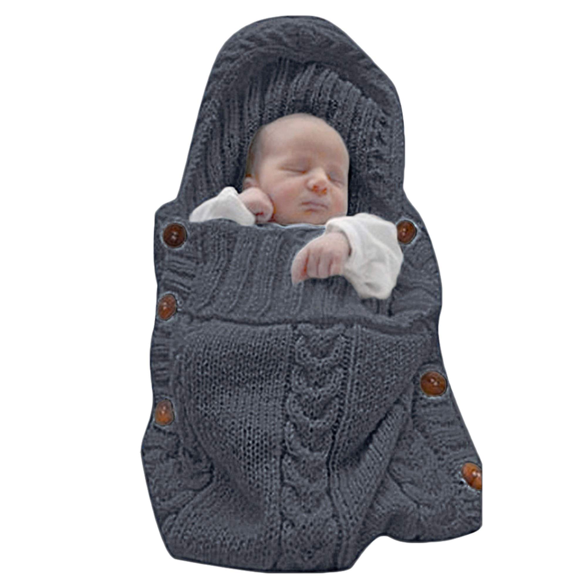 Photo 1 of XMWEALTHY Newborn Baby Wrap Swaddle Blanket Knit Sleeping Bag Receiving Blankets Stroller Wrap for Baby(Black Grey) (0-6 Month)