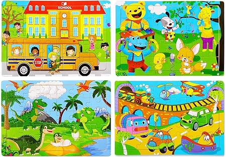 Amazon 木製ジグソーパズルセット 3 8歳 30ピース カラフルな木製パズル 幼児 子供 学習 教育パズル 男の子 女の子 4パズル 木製パズル おもちゃ