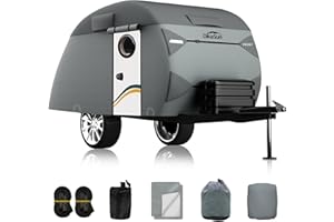 DIKASUN Teardrop Trailer Cover, 7 Layers Waterproof Camper Cover (Fits 10' - 12' Trailers), Tear-Resistant Travel Trailer Cover for Forest River R-Pod Trailers Clamshell Trailers
