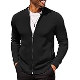 COOFANDY Mens Zip Up Cardigan Sweater Slim Fit Casual Full Zip Sweaters Knit Stand Collar Cardigans with 2 Front Pockets