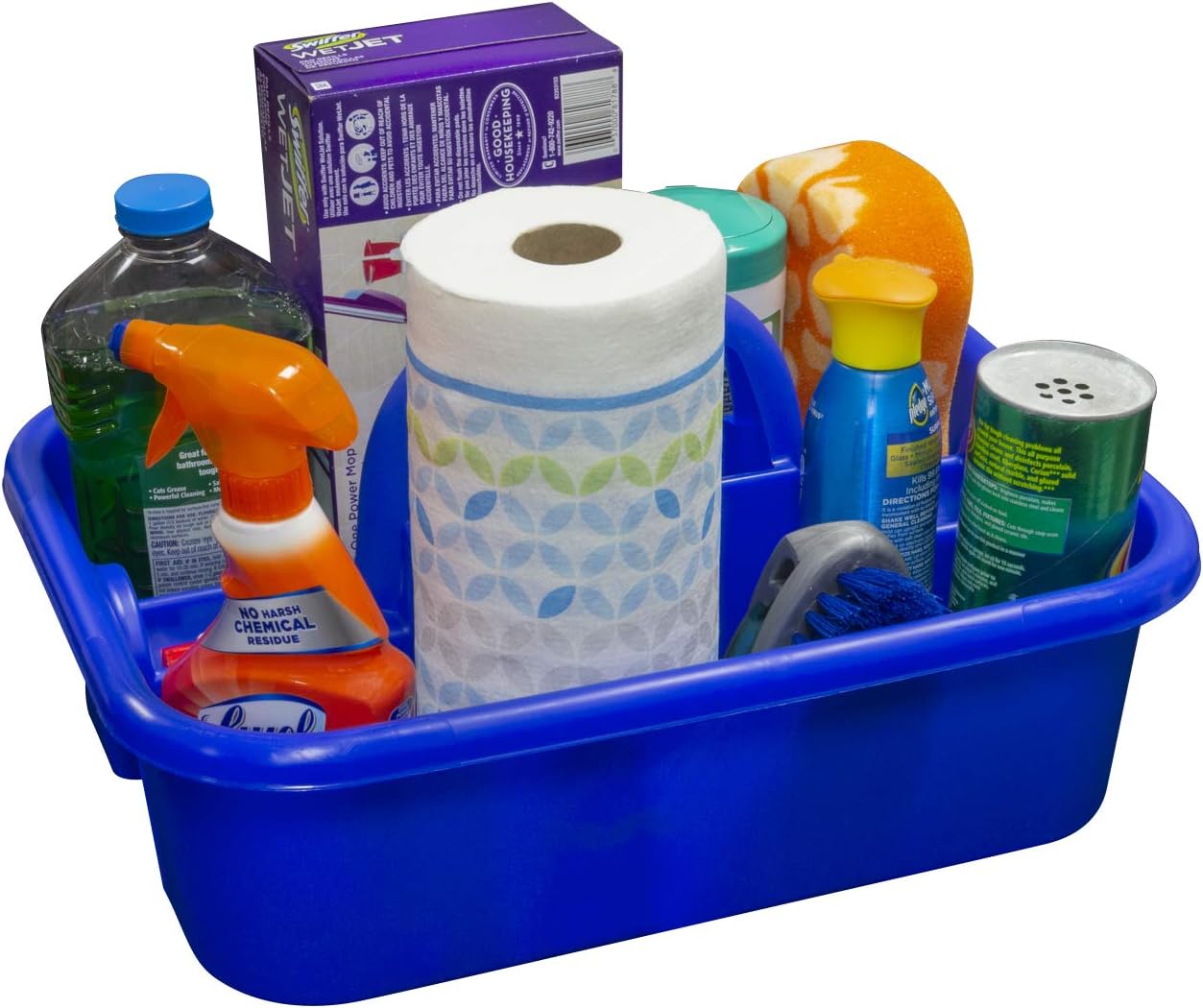 Akro-Mils 09185 Plastic Tote Tool & Supply Cleaning Caddy with Handle, (18-3/8-Inch x 13-7/8-Inch x 9-Inch), Blue (09185BLUE) - Cleaning Product Tote - 
