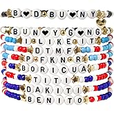 NEOVISTA Bracelet Set for Bunny Fans, 9PCS Letter Bead Stretch Bracelets, Concert-Inspired Jewelry for Music Lovers, Color-Themed Designs, Unisex beads Wristbands