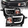 AmeriLite Halogen Type Halogen, Led, Tube Square Projector Headlights Pair For 2010-2013 Chevy Camaro 2Dr - Passenger and Driver Side, Vehicle Light Assembly, Black