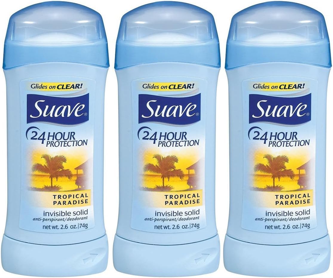 Suave 24 Hour Protection Invisible Solid Deodorant for Women, Tropical Paradise - 2.6 oz - 3 pk