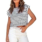 Tankaneo Womens Short Sleeve Cropped T-Shirts Summer Rolled Dolman Sleeve Crop Tops Casual Round Neck Solid Short Basic Tees