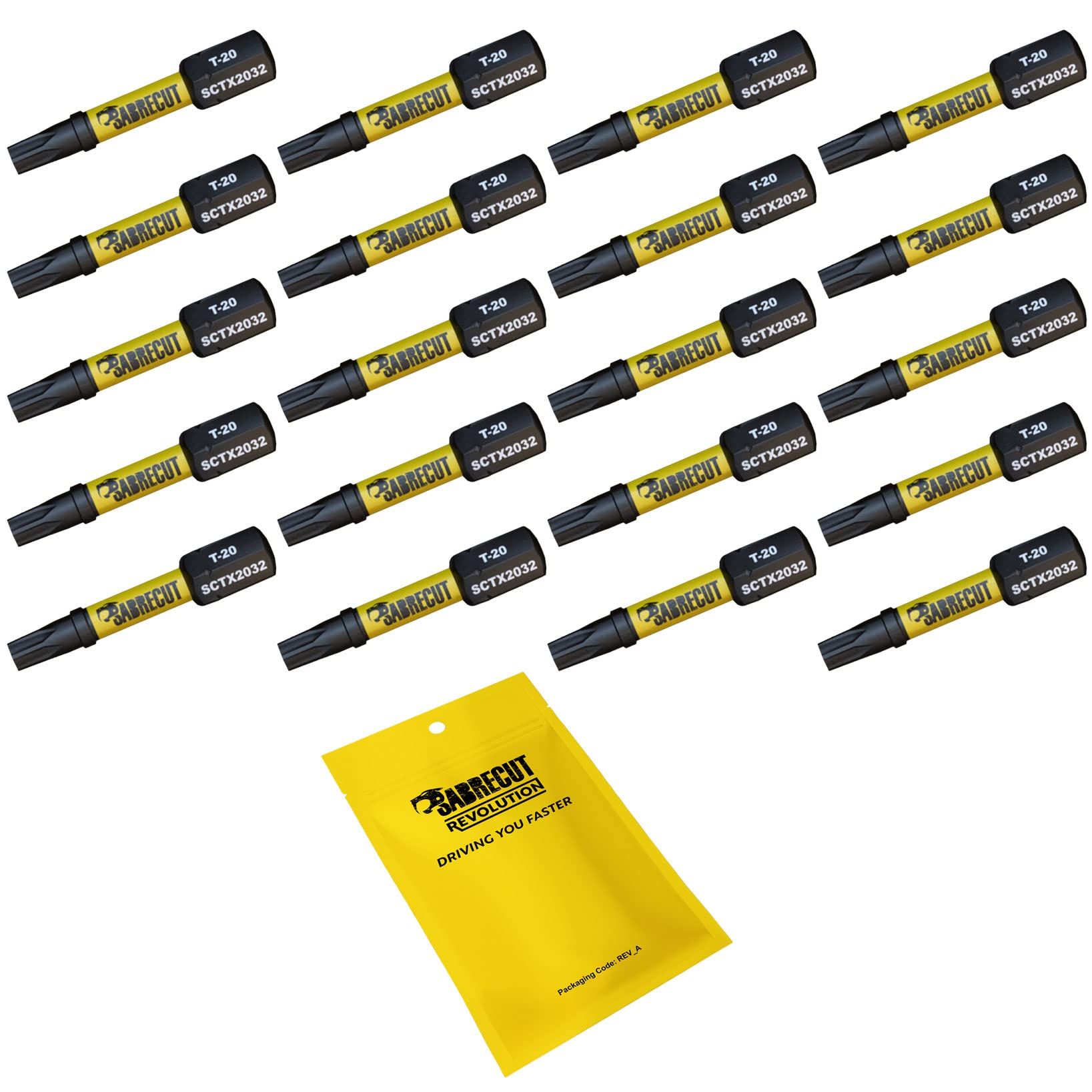 20 x SabreCut SCTX2032_20 32mm T20 TX20 Magnetic Impact Screwdriver Driver Bits Set Torx Heavy Duty
