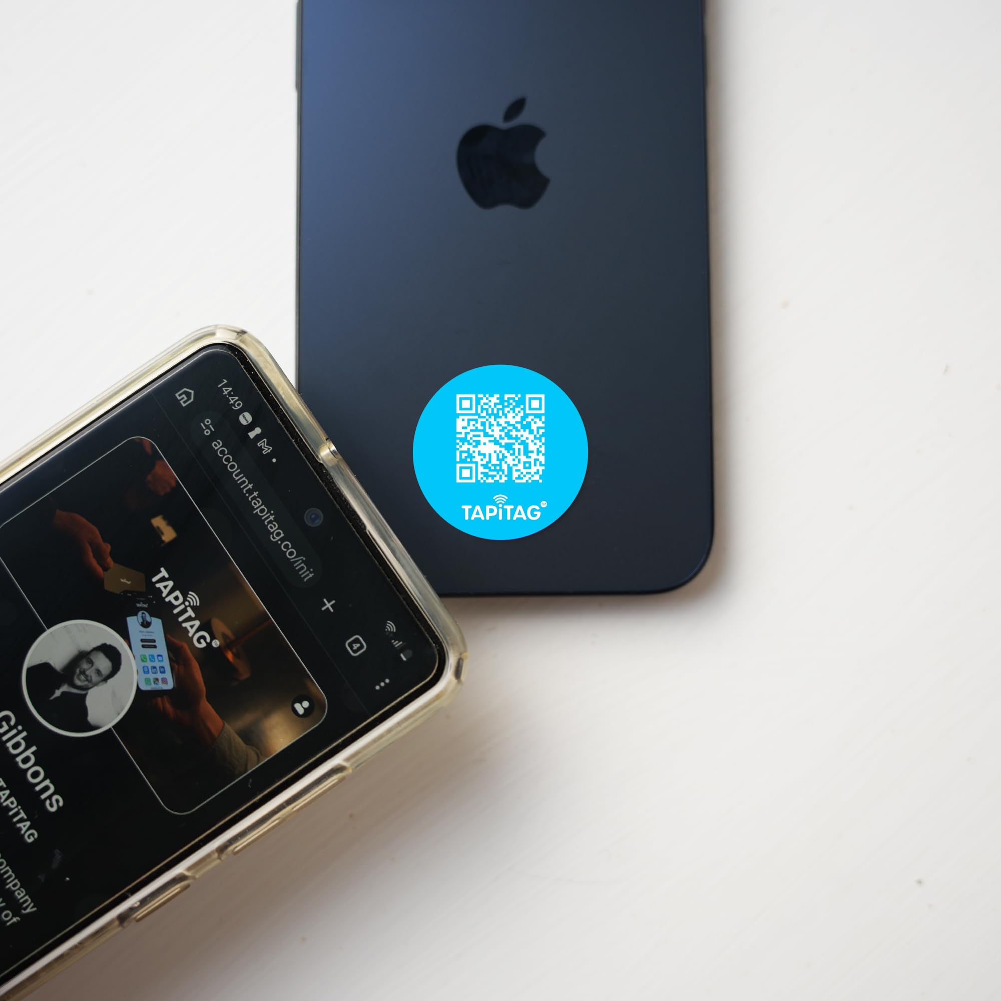 TAPiTAG Phone Tag with NFC & QR Code – NO Subscription Required - 30mm Round PVC Contactless Digital Business Card Sticker Linked to Online Profile for Networking & Business Contacts (Sky Blue) — image 1