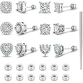 TOPBRIGHT 6 Pairs 20G Hypoallergenic Flat Back Stud Earrings - 14K Gold Plated Surgical Steel & Cubic Zirconia for Women Men, Nickel Free for Multiple Piercings Sensitive Ears