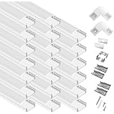 hunhun 20-Pack 6.6ft/2Meter U Shape White LED Aluminum Channel System with Milky Cover, End Caps and Mounting Clips, Aluminum Channel Profile for LED Strip Light Diffuser Installations (20pack*6.6ft)