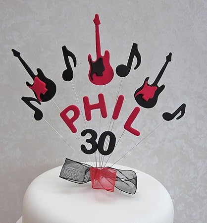 Red Electric Guitar Birthday Topper Personalised Icing Cake Topper Decoration