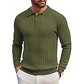 COOFANDY Men's Knit Polo Shirts Long Sleeve Casual Button Down Ribbed Polo Shirt Fashion Golf Shirts