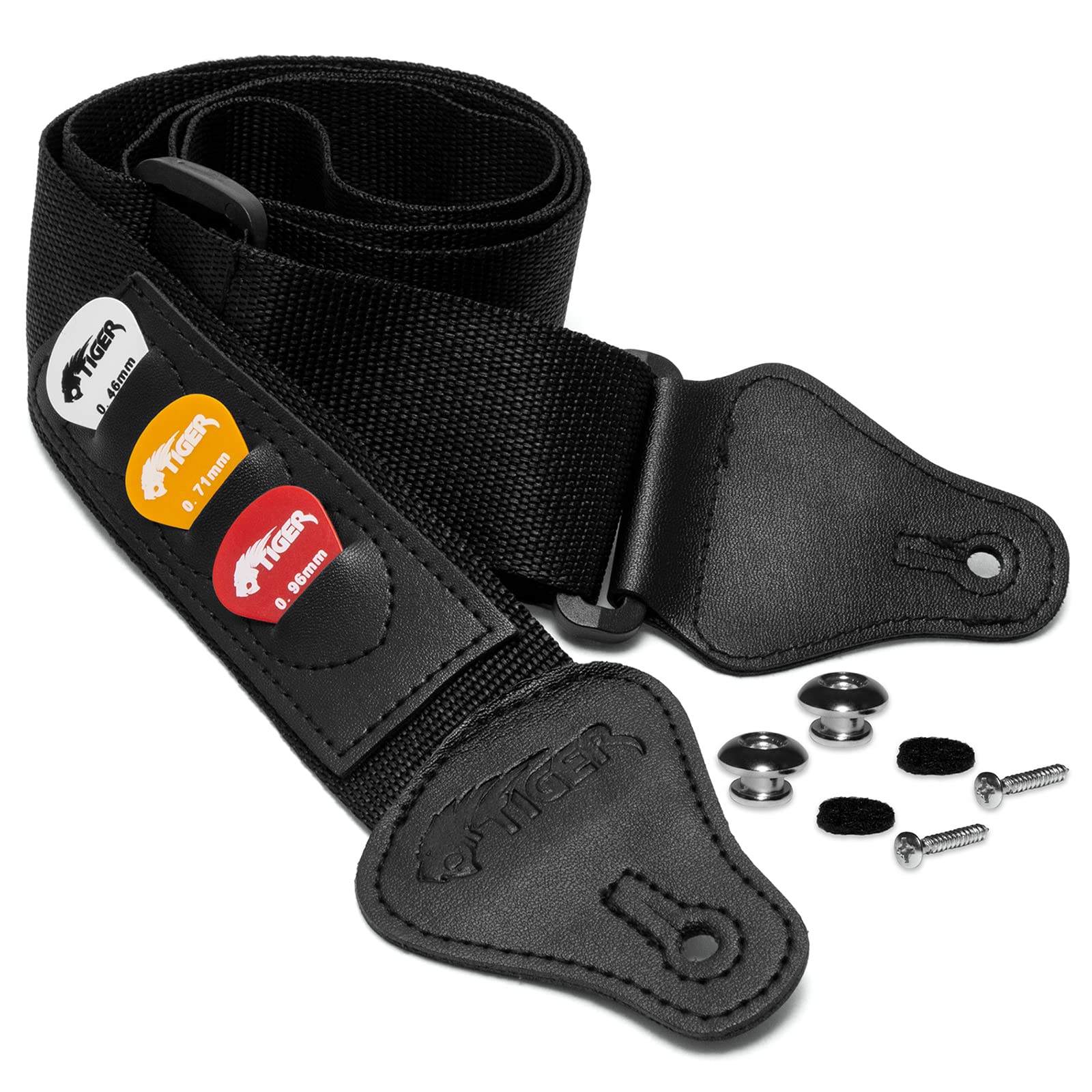 TIGER Stp4-bk-pack Guitar Strap, Black, One Size