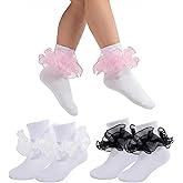 LGFKJNNJ Lace Ruffle Socks for Girls with Turn-Cuff Fold-Over Toddler Frilly Ankle Socks for Pageant Ballet Dress Sock Baby