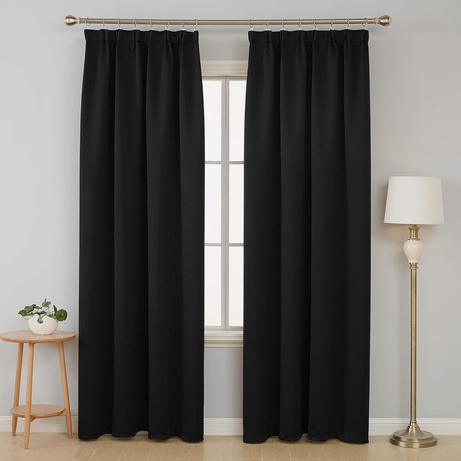 Deconovo Surper Soft Black Curtains Pencil Pleat Window Treatments Blackout Curtains Thermal Insulated Curtains for Kitchen Black W55x102L Inch One Pair - Image 3