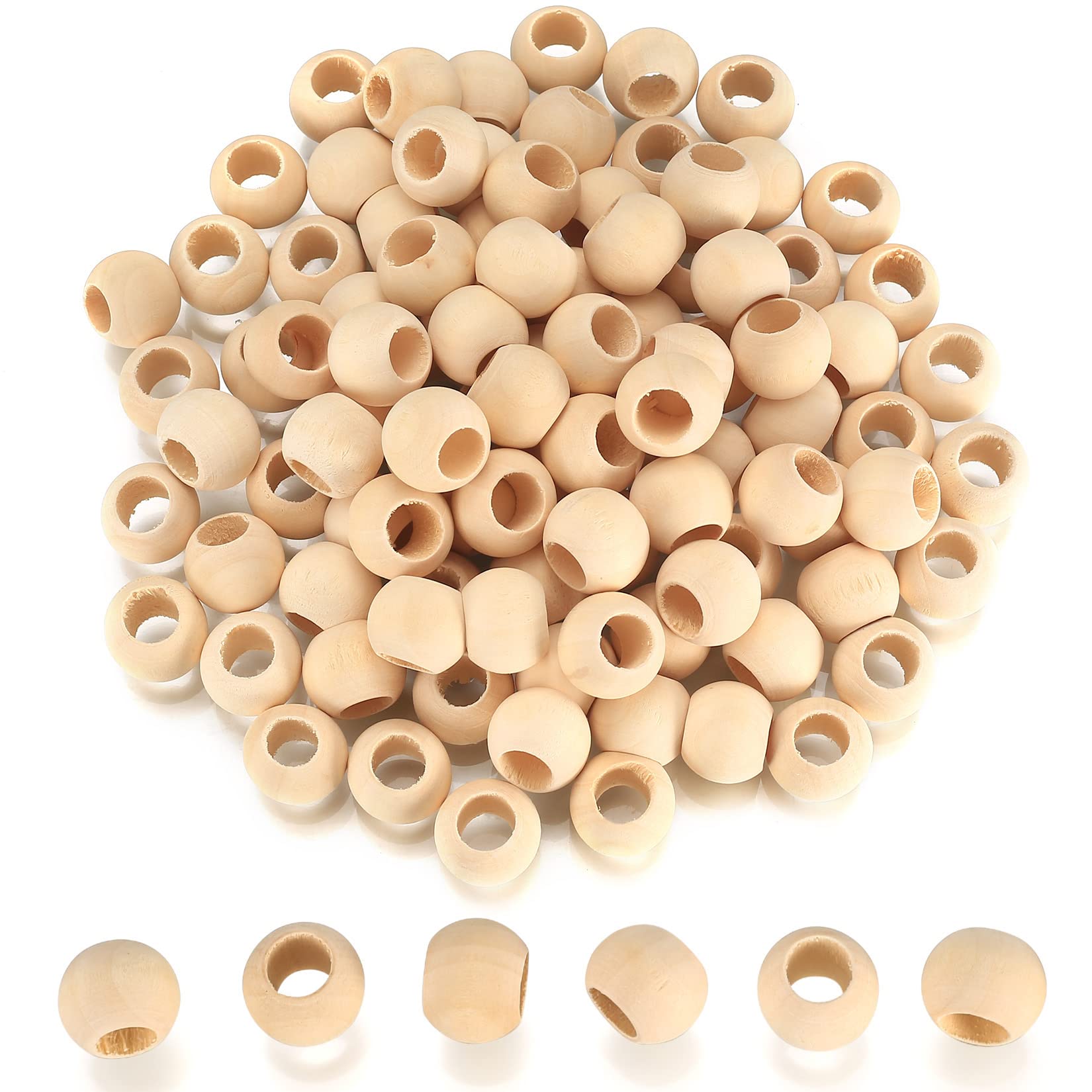 100 Pcs Natural Wooden Beads, 20mm Round Wooden Loose Beads, Unfinished Craft Wooden Beads for Jewellery Making, Garland Christmas Holiday Craft Decorations — image 1