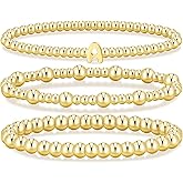 Pls Back Gold Initial Bracelets for Women, 14K Gold Plated Beaded Bracelets Gold Stretch Bead Ball Bracelet stack Set Adjustable Bracelet Set Jewelry