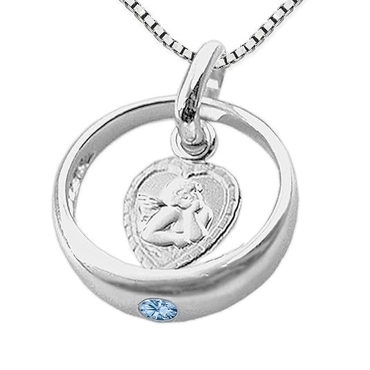 CLEVER SCHMUCK-Set Silberner Taufring mit Zirkonia Hellblau und Engel herzförmig mit Kette Venezia 36 cm Sterling Silber 925 zur Jungentaufe