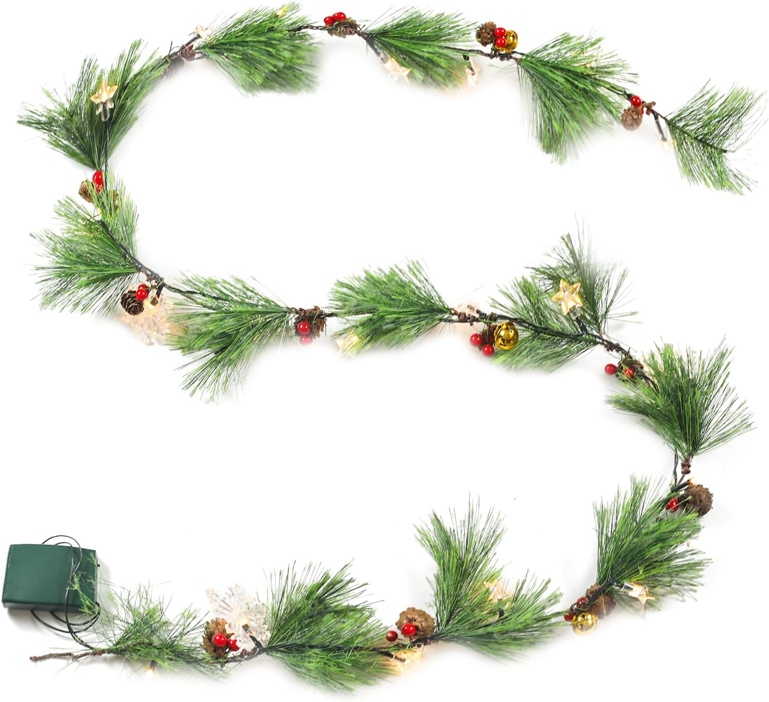 Wreaths, Garlands & Swags - Christmas Garland with Lights, Pre-lit 6 Feet Natural Christmas Smokey Pine Garland, Rustic, Used to Decorate Rooms, Fireplaces, Chandeliers, Stairs