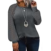 Eytino Plus Size Tops for Women Lace Long Sleeve Crew Neck Waffle Knit Business Work Dressy Shirts(1X-5X)