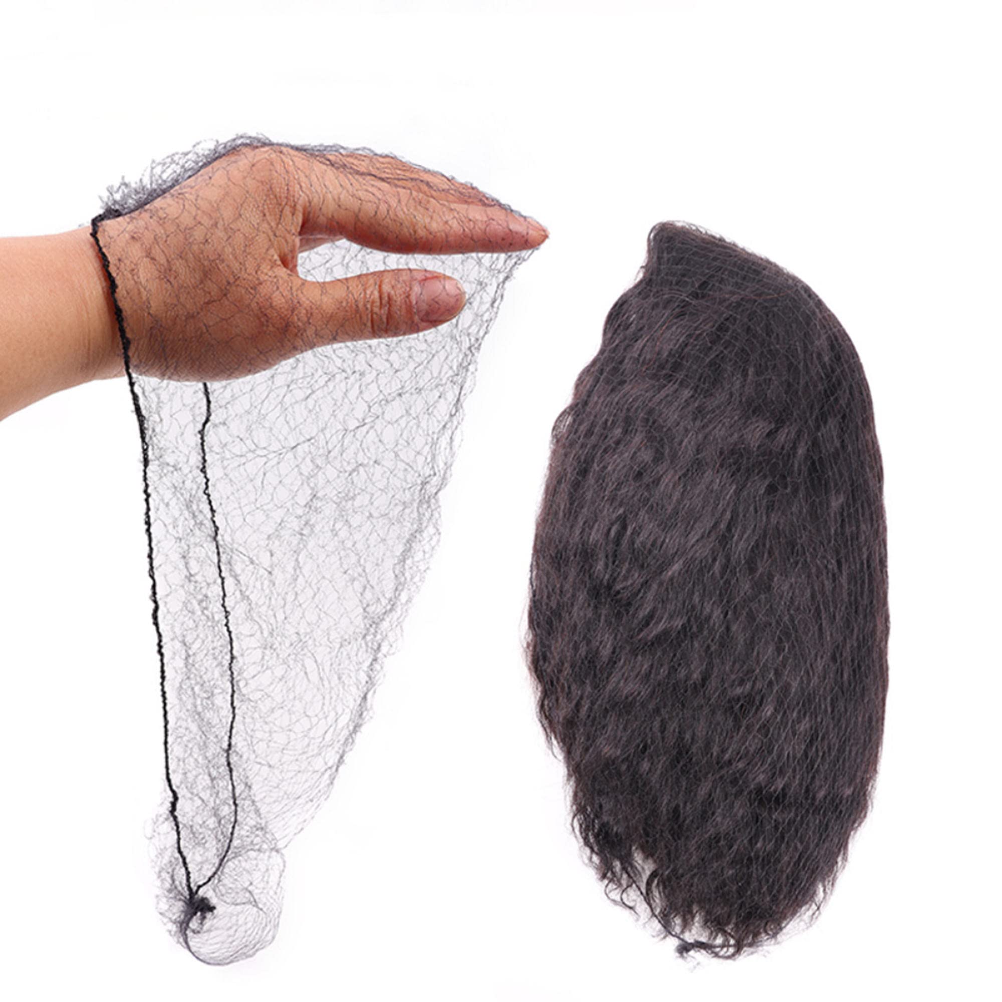 Photo 1 of Ecojunmi Invisible Hair Nets for Long Hair, 100 Pcs 18-46 inch Black Elastic Mesh Women Hairnets Wig Cap for Wigs Frontal Closur Hair Bun Sleeping Food Service (18 inches)