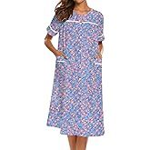 Ekouaer House Dress for Women with Pockets Button Down Duster Housecoat Short Sleeve Mumu Nightgown S-XXXL
