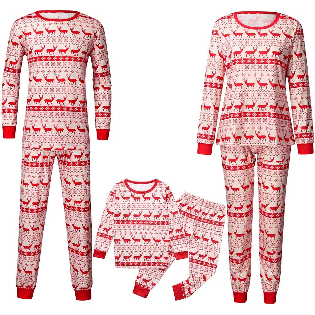 iNaCool Christmas Pyjamas Family Cotton Sleepwear Set Merry Christmas Santa Prints Top Bottoms Pjs Set