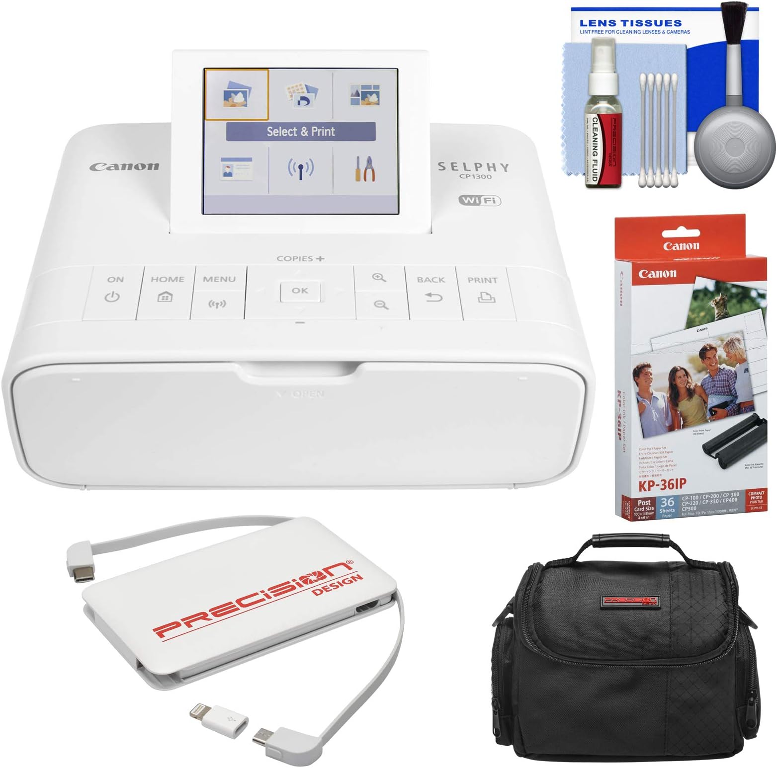 Canon SELPHY CP1300 WiFi Wireless Compact Photo Printer (White) with KP36IP Color Ink Paper